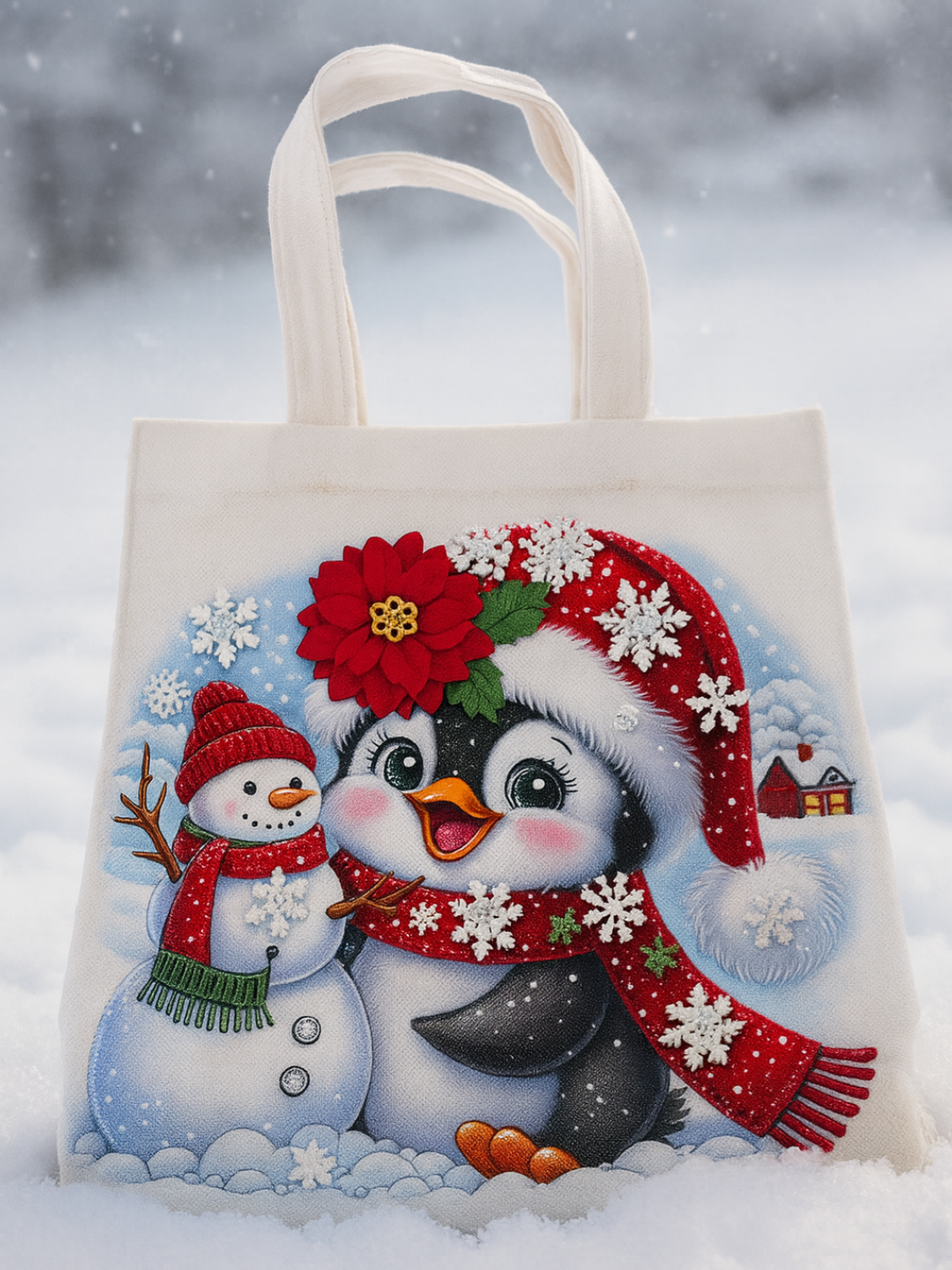 Petit Tote Bag : Pingouin Noël
