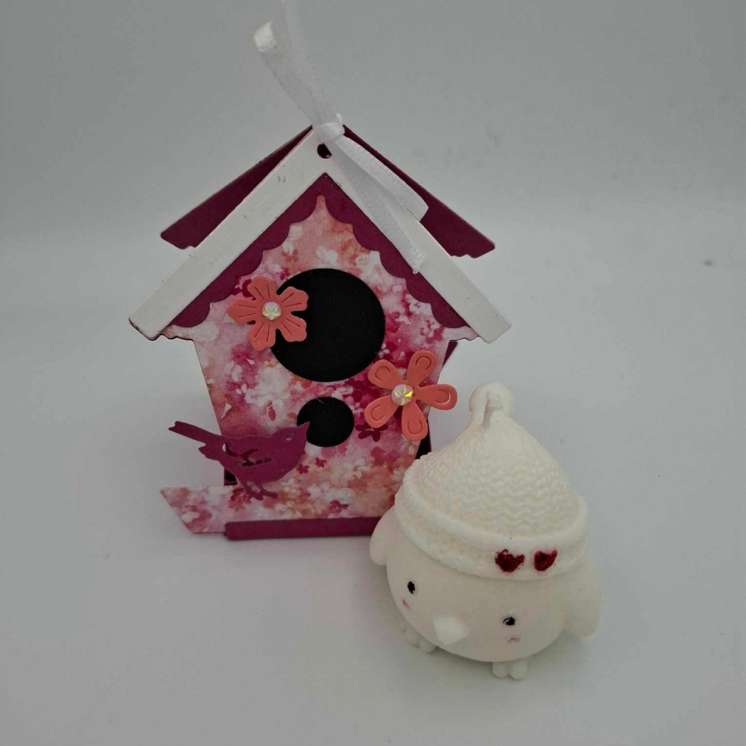 Nichoir rose fleuri avec bougie - Cadeau