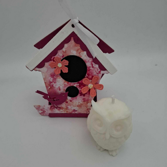 Nichoir rose fleuri avec bougie - Cadeau