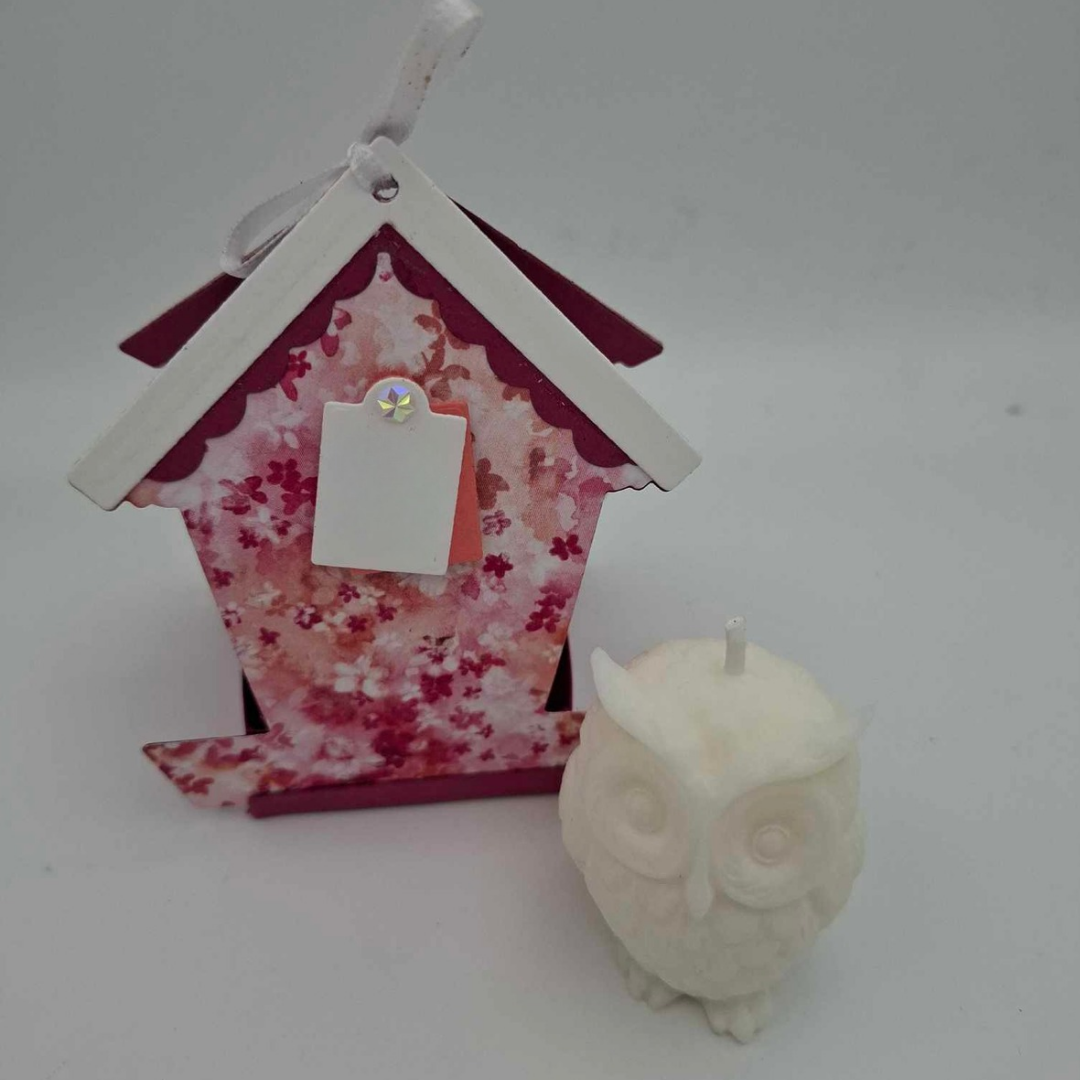 Nichoir rose fleuri avec bougie - Cadeau