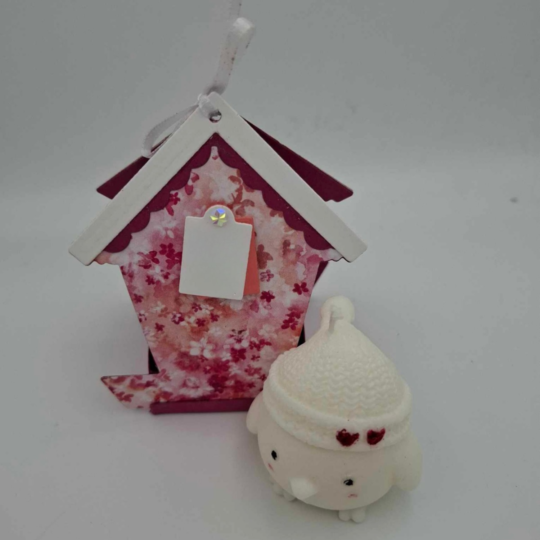 Nichoir rose fleuri avec bougie - Cadeau