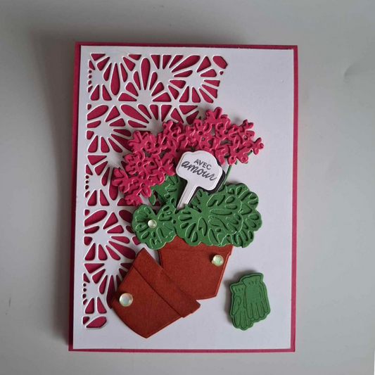 Carte géranium Rose " Avec Amour" pour toutes occasions