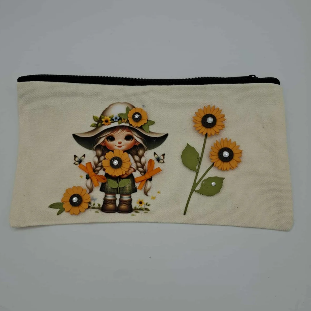 Petite Trousse automnale - Petite fille tenant tournesol