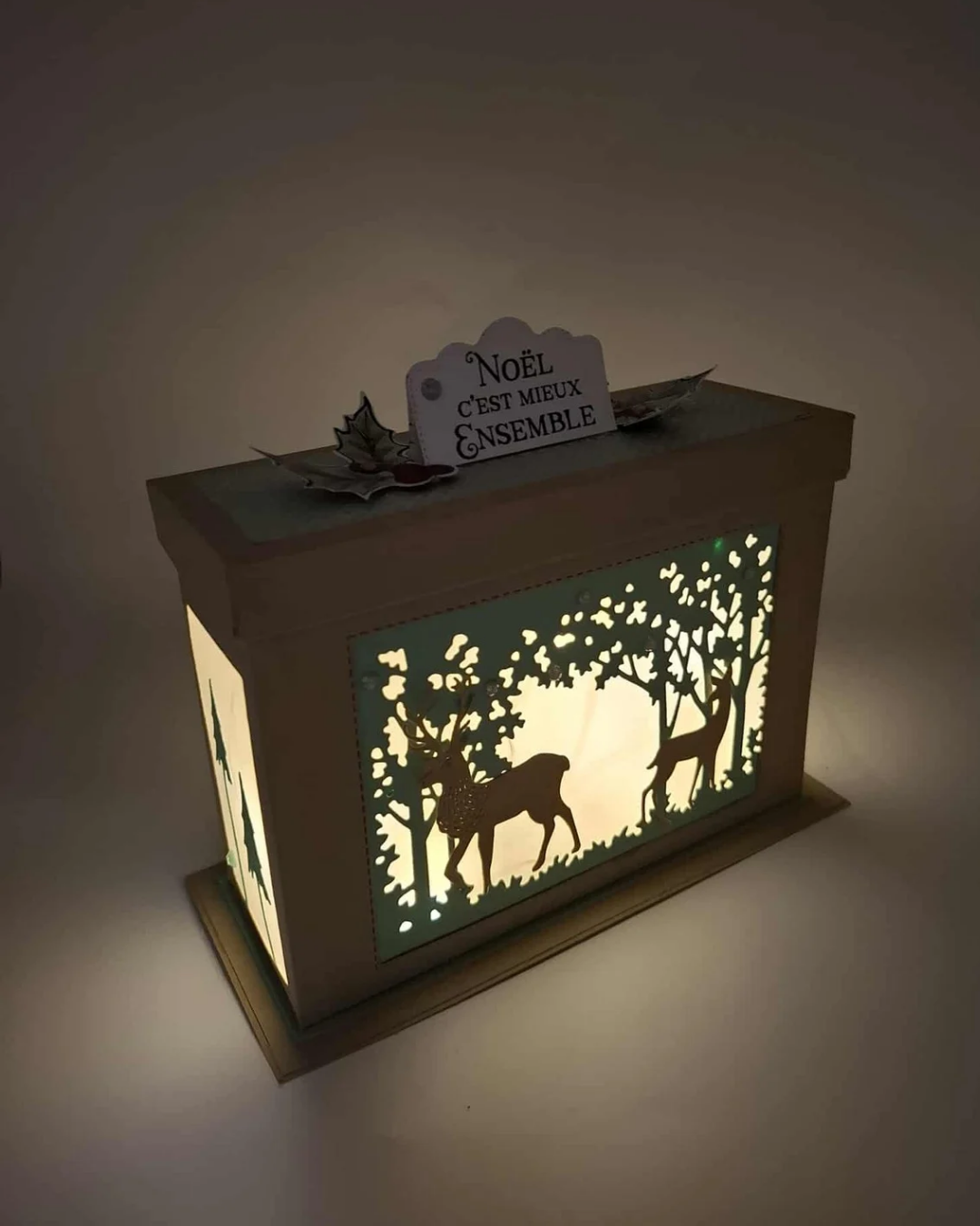 Centre de table Lumineux Joyeux Noël - Clairière enchantée Vert/bleu