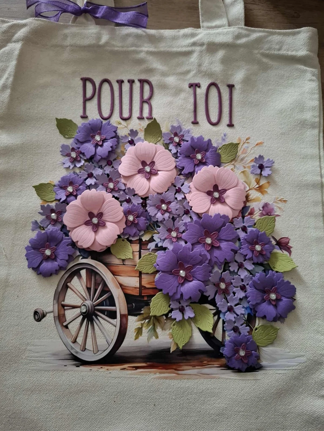 Tote bag Charette fleurie