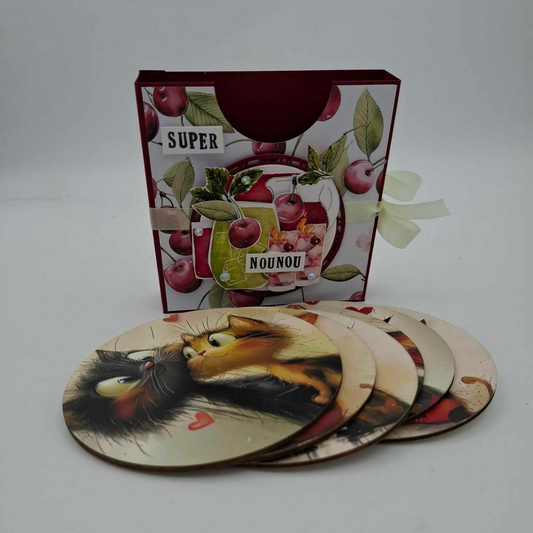 Coffret sous verre : chat amoureux - Cadeau Super Nounou