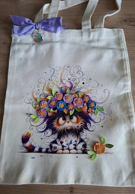 Chat explose en fleurs - Grand tote bag